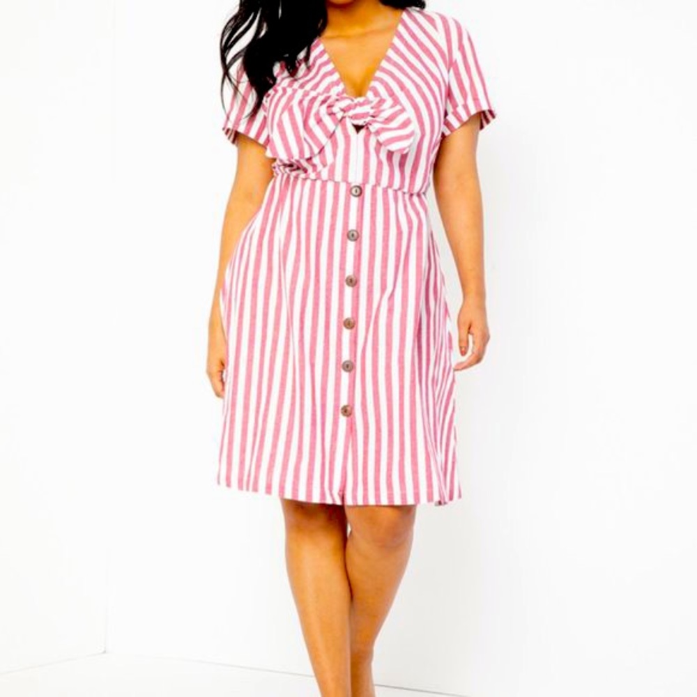 Eloquii Red striped cotton tie dress 16